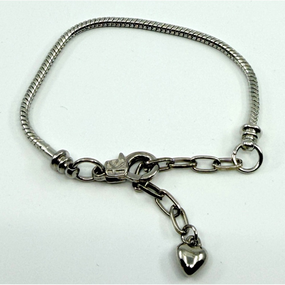 VTG Y2K Brighton Silver Snake Chain Bracelet with Heart Dangle Charm